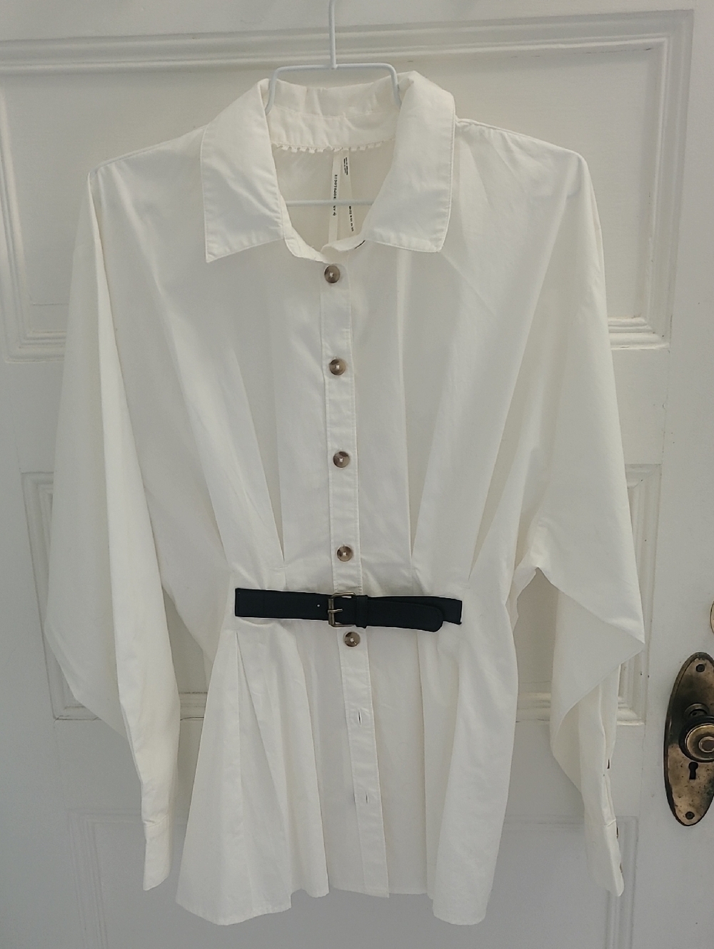 NWT By Anthropologie Belted Buttondown Shirt Women's Size 8 White Cotton Peplum